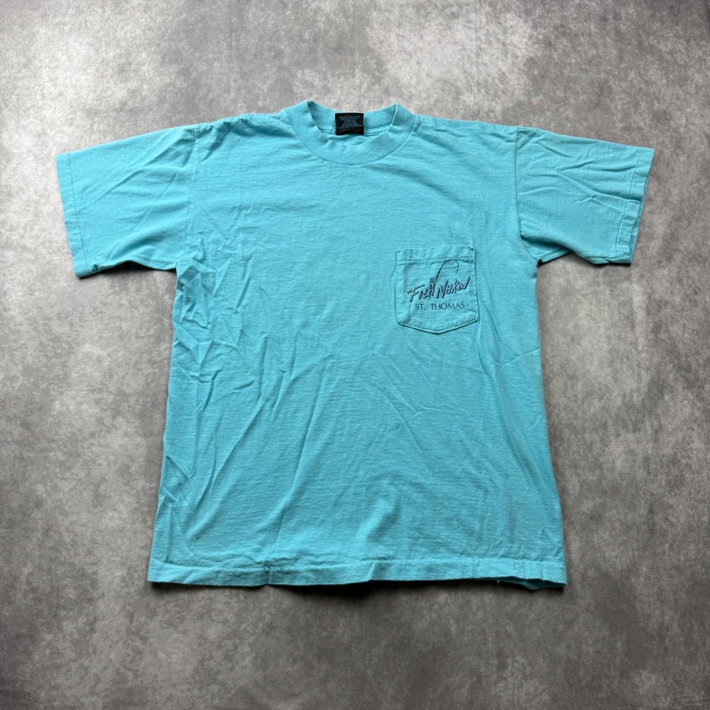 Vintage 1991 Altuve Fish Naked St Thomas T Shirt Mens Large Blue Single Stitch